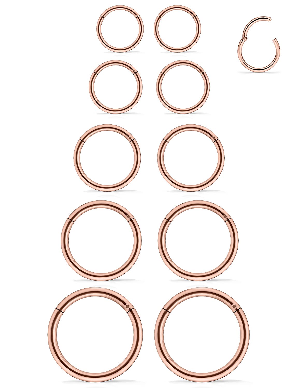 Xnsjeyy 16G Stainless Steel Nose Rings Hoops Hinged Clicker Septum Ring Lip Ring Cartilage Tragus Earrings Body Piercing Jewelry for Women Rose Gold