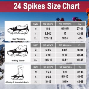 Grectek Newest 24 Spikes Crampons Ice Cleats Traction Snow Grips for Boots Stainless Steel Spikes Shoes Safe Protect for Fishing, Walking, Climbing or Hiking on Snow and Ice (Orange, X-Large)