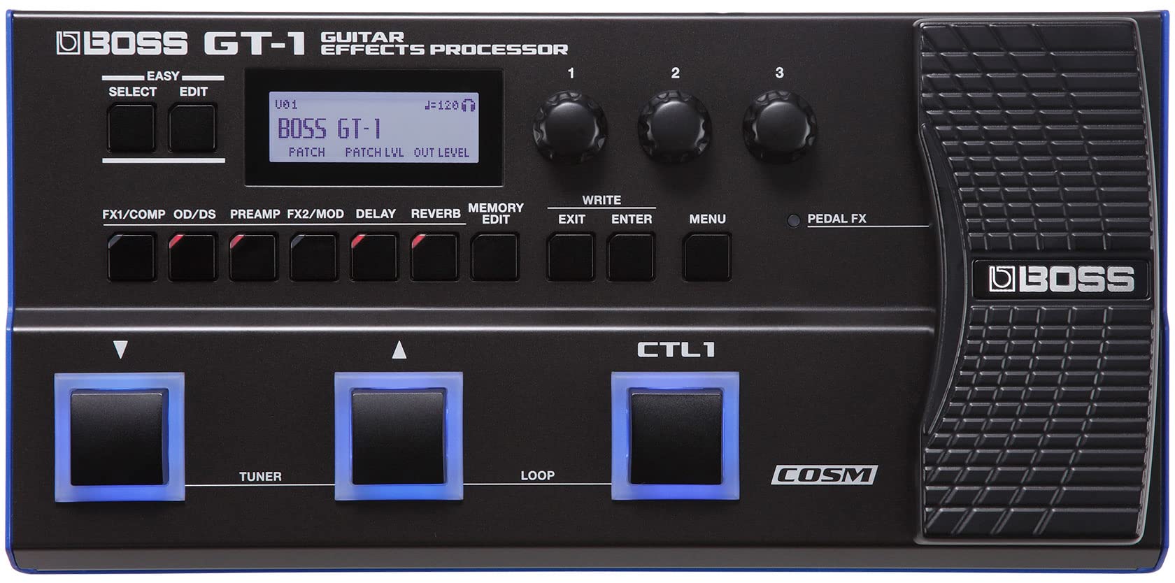 BOSS GT-1 Guitar Effects Processor Bundle with AC Adapter, Instrument Cable, Patch Cable, and Picks