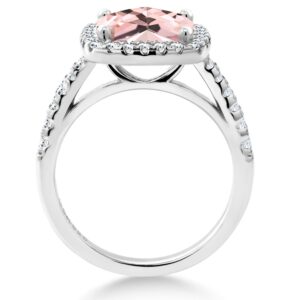 Gem Stone King 925 Sterling Silver Peach Nano Morganite and White Created Sapphire Ring For Women (2.50 Cttw, Gemstone Birthstone, Available In Size 5, 6, 7, 8, 9)