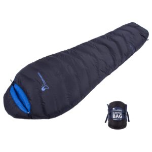 mountaintop ultralight mummy down sleeping bag 550 fill power duck down suits for 50f 35f 20f for camping hiking backpacking (navy 35f)