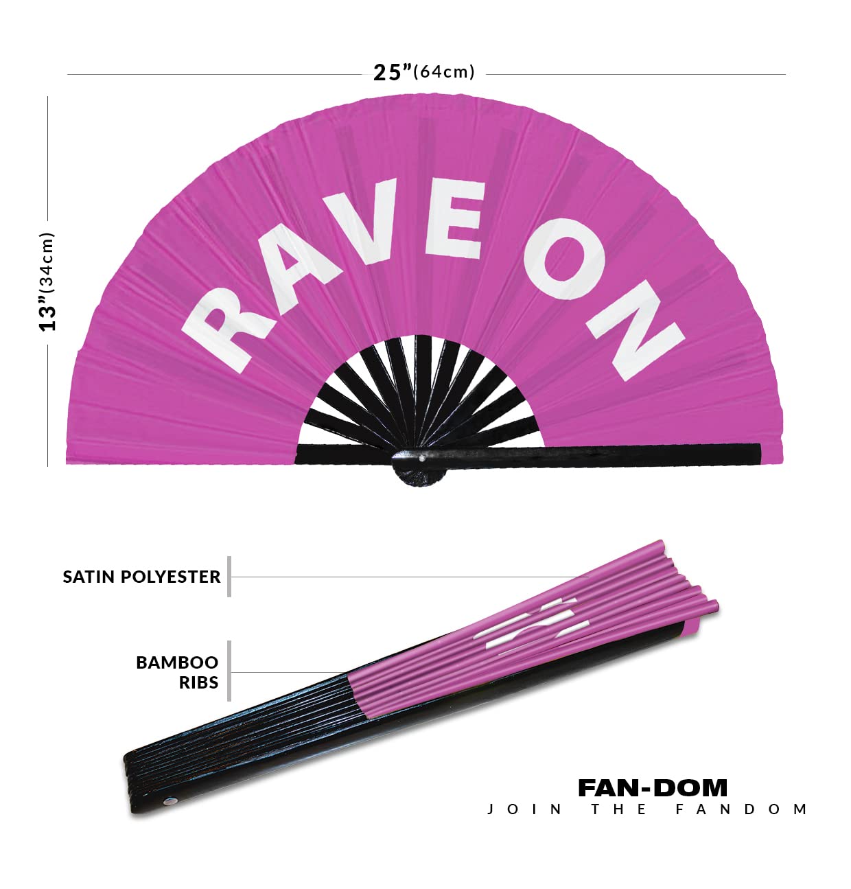 Rave on Hand Fan Party Accessories Folding Fan Bamboo Rave Event Festivals Handheld Fan for Women and Men (Pink)