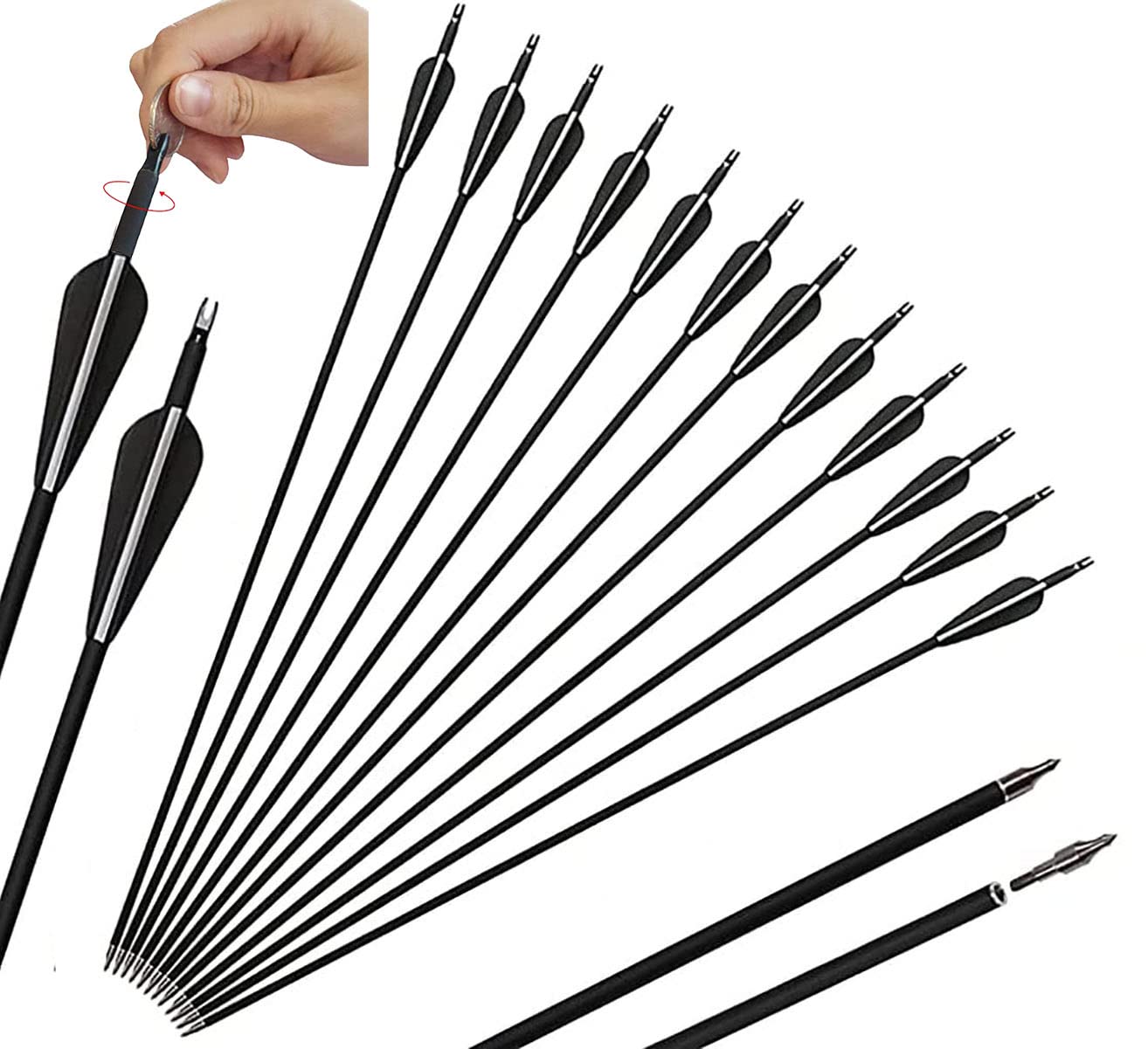 Vogbel 60" Archery Bow and Arrows Set for Adults Black Hunter Takedown Recurve Bow Survival Bow Hunting Longbow Bamboo Core Limbs for Right Handed Shooters Target Shooting Practice(60LB)