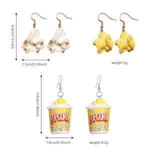 YUNXI 3 Pairs Handmade Resin Simulation Food Dangle Earrings Creative Cute Ice-Cream Cake Statement Drop Earrings Set Novelty Kawaii Funny Popcorn Biscuits Earrings for Women Jewelry (3 Pairs)