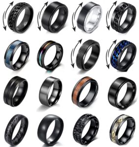 finzor 16pcs stainless steel fidget band rings for men women spinner ring cool rings wedding promise band ring jewelry set size 10