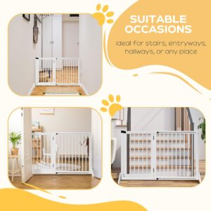 PawHut Adjustable Wooden Pet Gate, Freestanding Dog Fence for Doorway, Hall, 3 Panels w/Safety Barrier, Lockable Door, White, 44.5"-65.25" L x 14.25" H