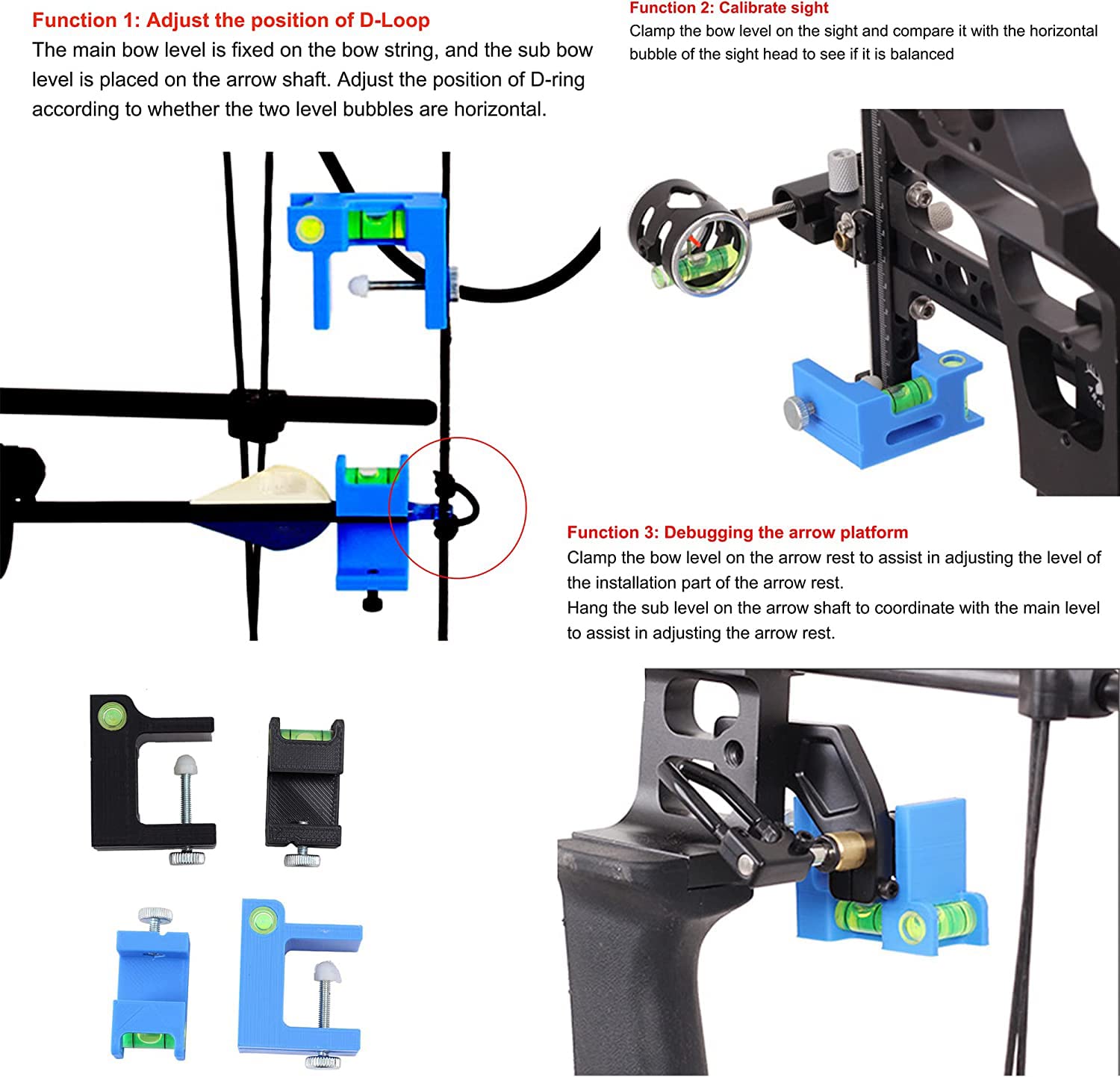 SOPOGER Archery Multifunctional Bow Level Tuning and Mounting String 3D Printing Compound Bow Sight Tuning Bubble Level Combos Tool Kit for Compound Bows (Black)