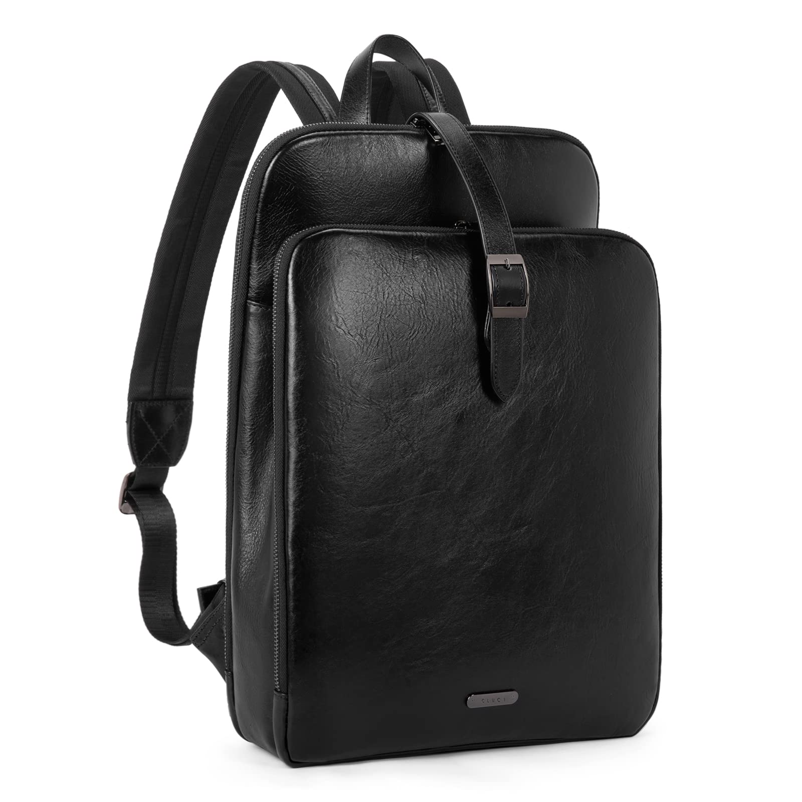 CLUCI Womens Backpack Purse Genuine Leather 15.6 Inch Laptop Vintage Travel Large Business Shoulder Bag Black