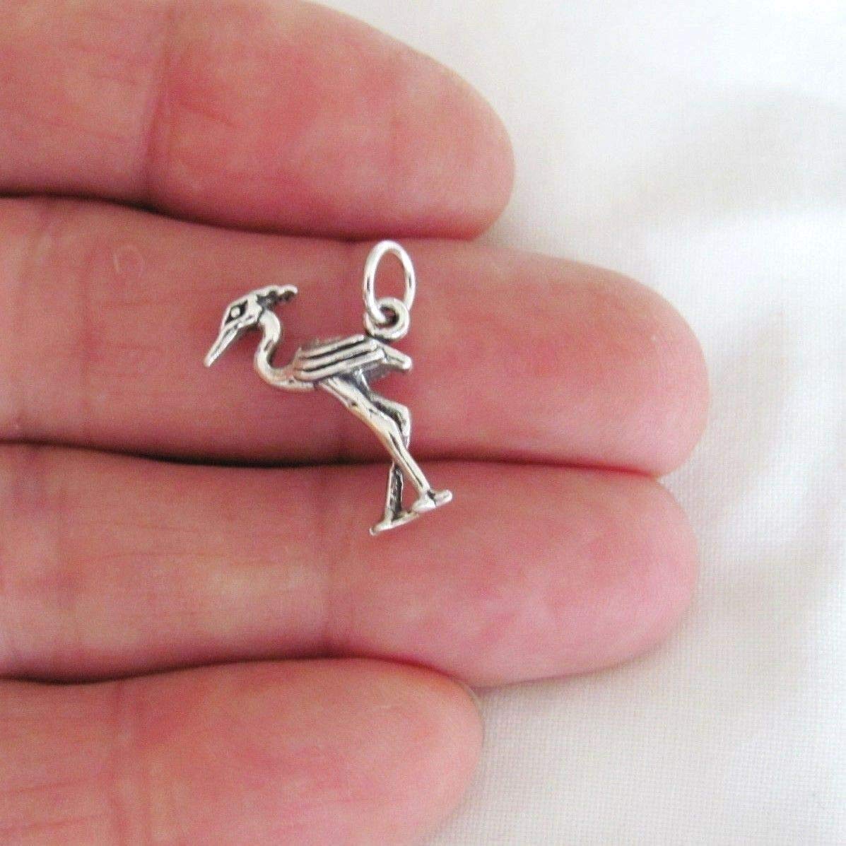 Charm - Sterling Silver - Jewelry - Pendant - 3D Heron