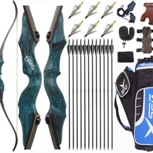 Vogbel 60" Archery Bow and Arrows Set for Adults Black Hunter Takedown Recurve Bow Survival Bow Hunting Longbow Bamboo Core Limbs for Right Handed Shooters Target Shooting Practice(60LB)