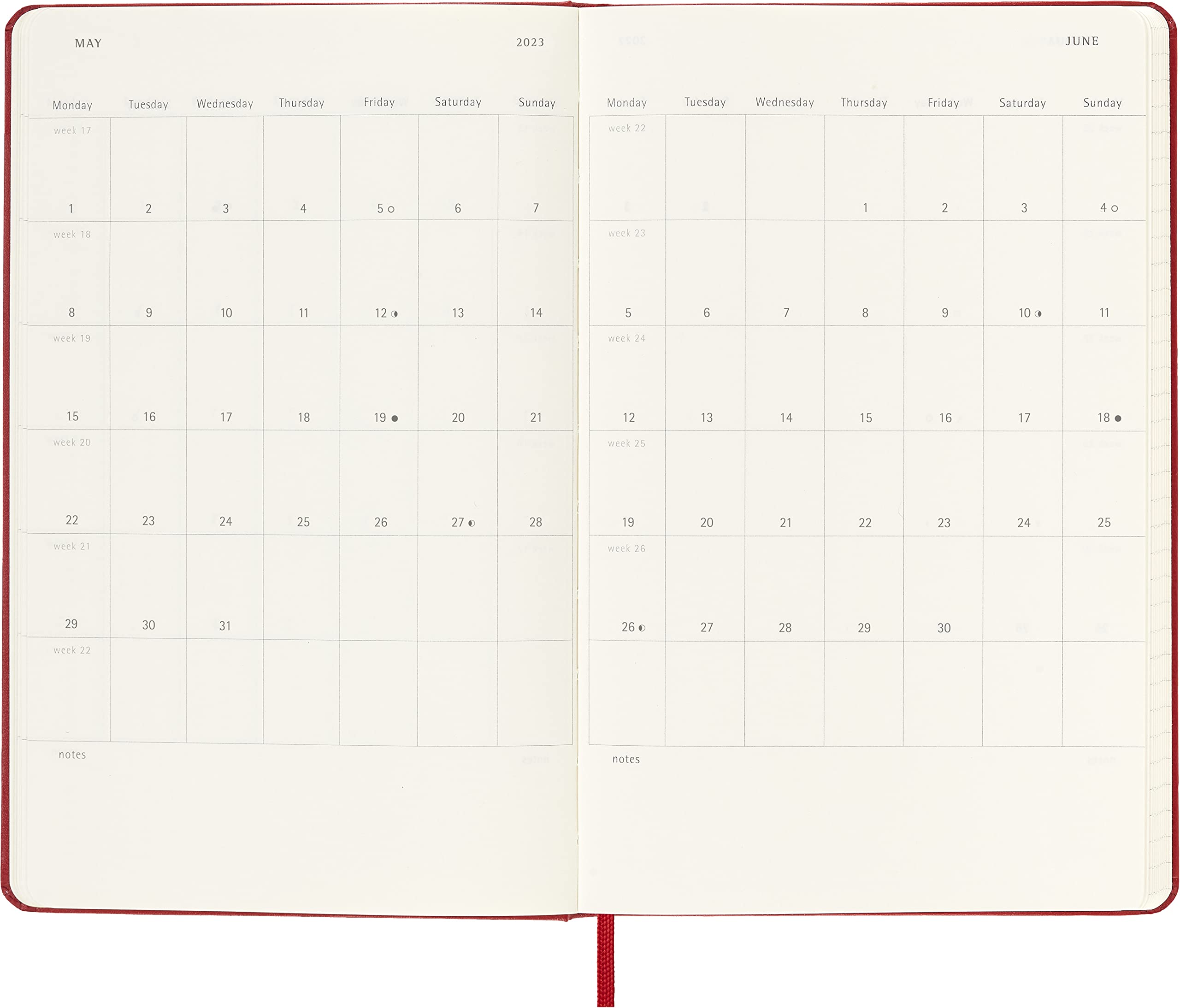 Moleskine Classic 18 Month 2022-2023 Weekly Planner, Hard Cover, Large (5" x 8.25"), Scarlet Red