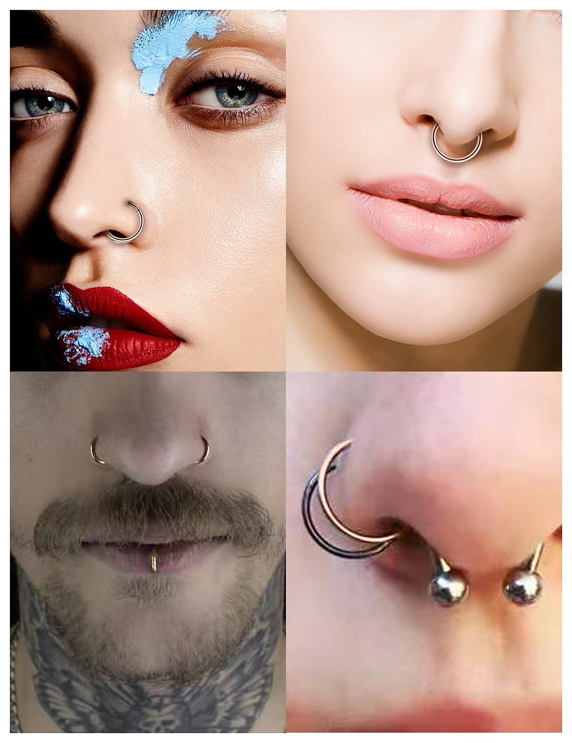 Xnsjeyy 16G Stainless Steel Nose Rings Hoops Hinged Clicker Septum Ring Lip Ring Cartilage Tragus Earrings Body Piercing Jewelry for Women Rose Gold