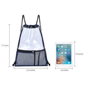 MAY TREE Clear Drawstring Bag for Women and Men, Clear Drawstring Backpack for Concert Sport Festival Travel Work- Blue