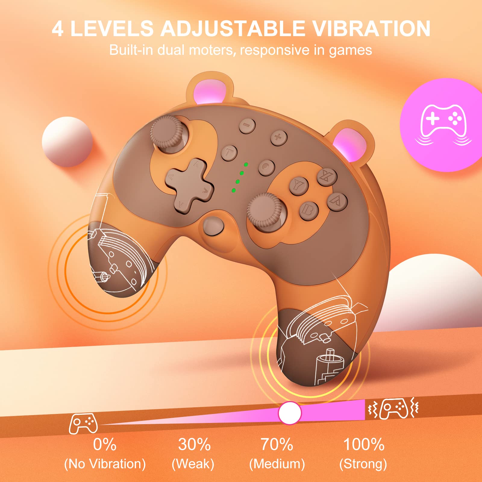 PowerLead Switch Controller - Cute Raccoon Animal Wireless Switch Controller for Switch Lite/OLED/PC, Switch Pro Controller Remote Gamepad Joystick with Turbo/Motion Control/Wake-up, Vibration