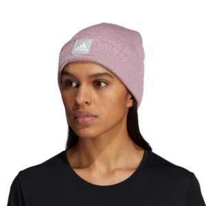 adidas Women's 1x1 Cuff Fold Beanie, Magic Mauve Purple/Clear Onix Grey/White, One Size