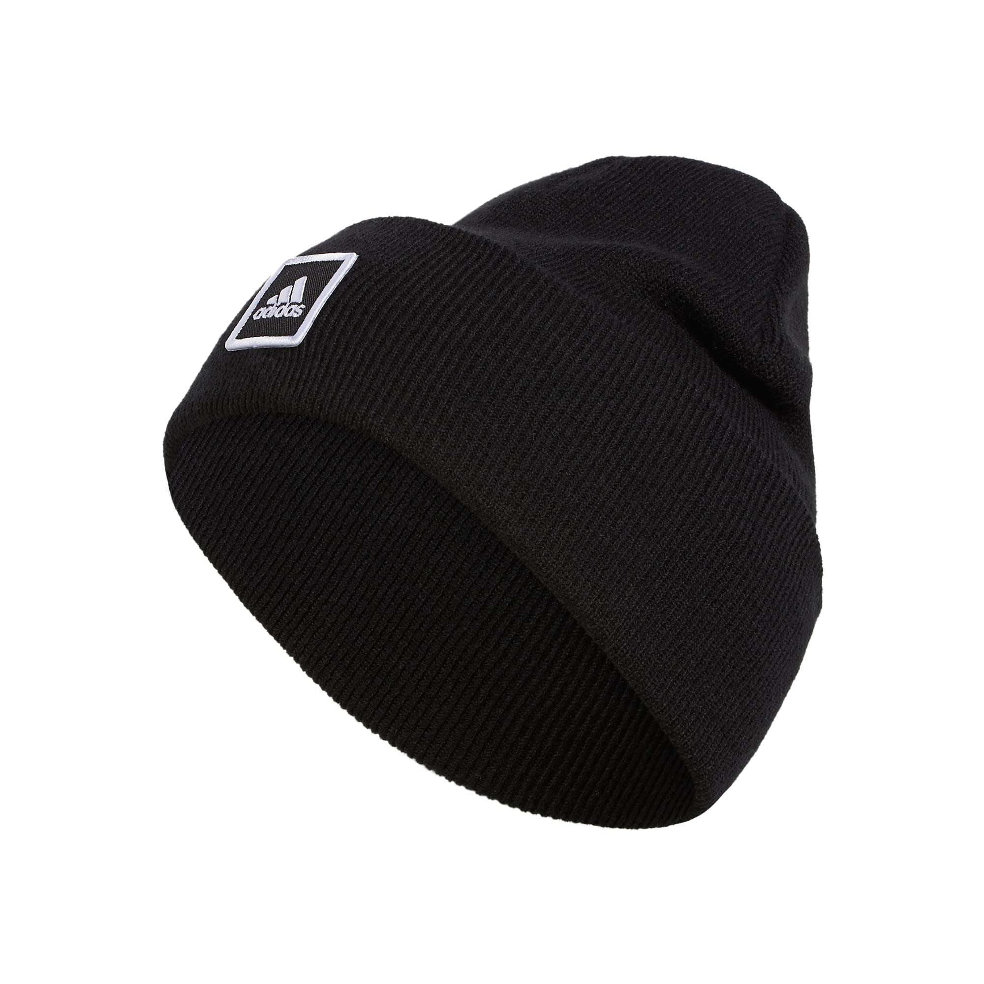 adidas Wide Cuff Fold Beanie, Black/White, One Size