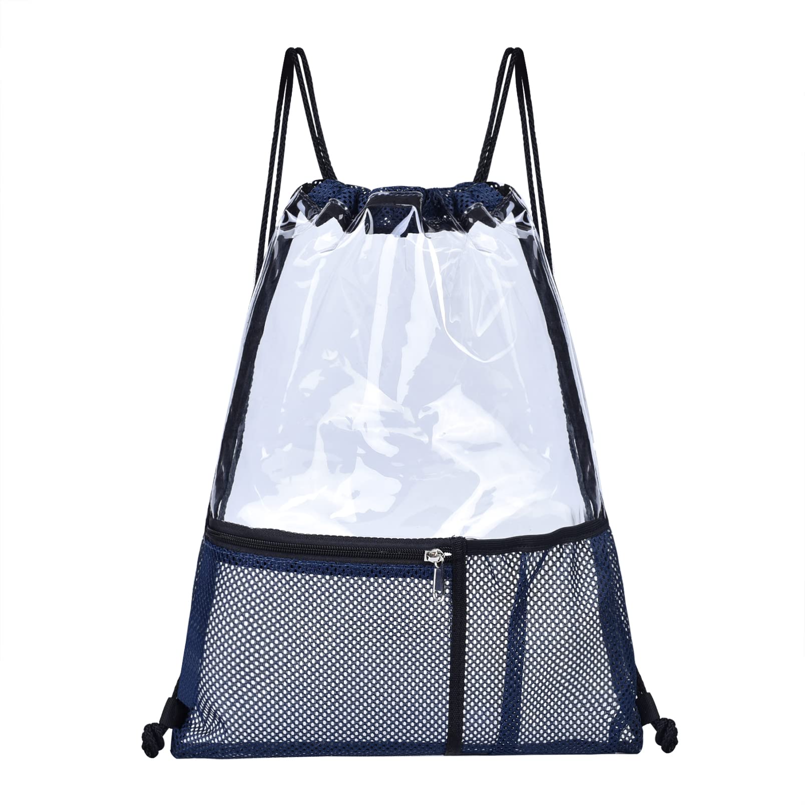 MAY TREE Clear Drawstring Bag for Women and Men, Clear Drawstring Backpack for Concert Sport Festival Travel Work- Blue