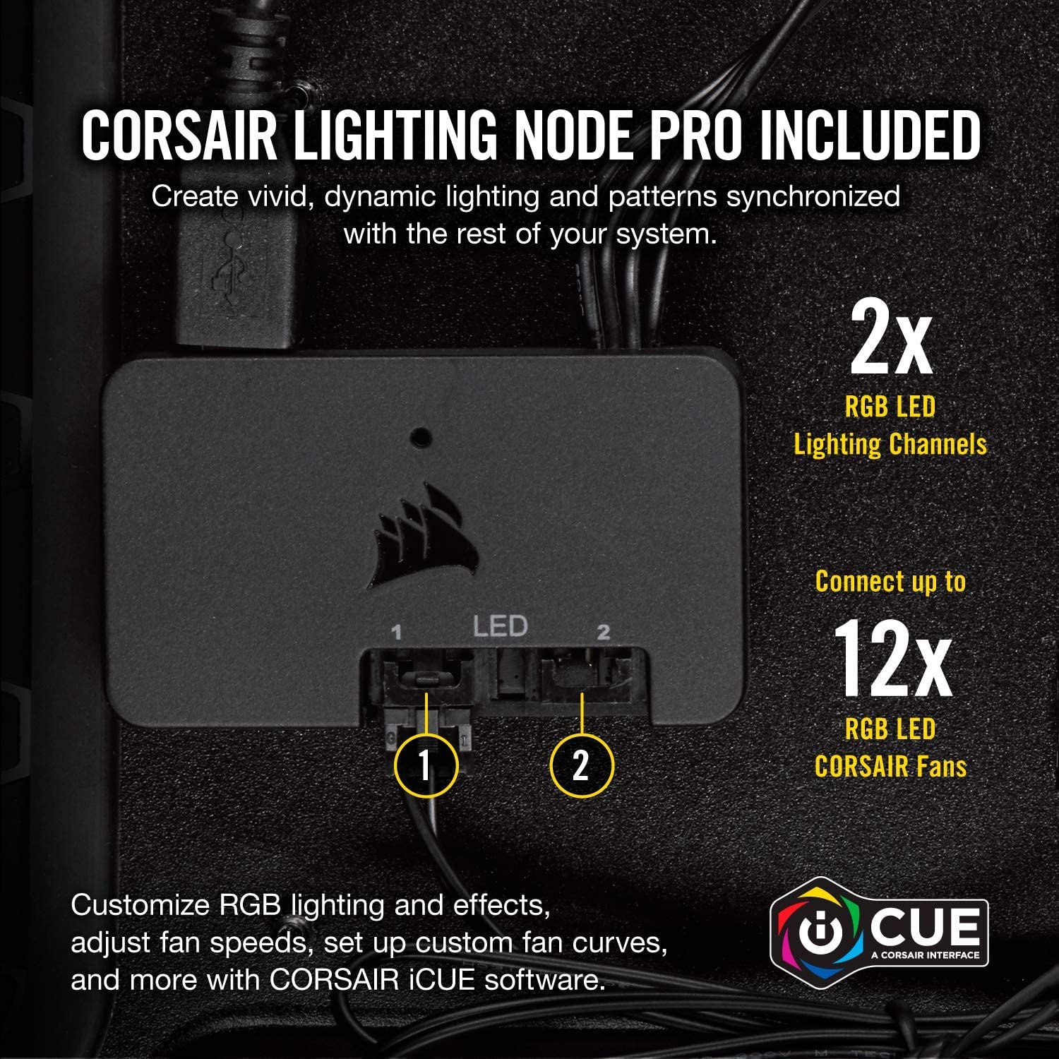 Corsair LL Series LL120 Black RGB 120mm Dual Light Loop RGB LED PWM Fan 3 Fan Pack with Lighting Node Pro (CO-9050072-WW) (Renewed)