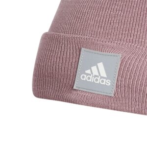 adidas Women's 1x1 Cuff Fold Beanie, Magic Mauve Purple/Clear Onix Grey/White, One Size