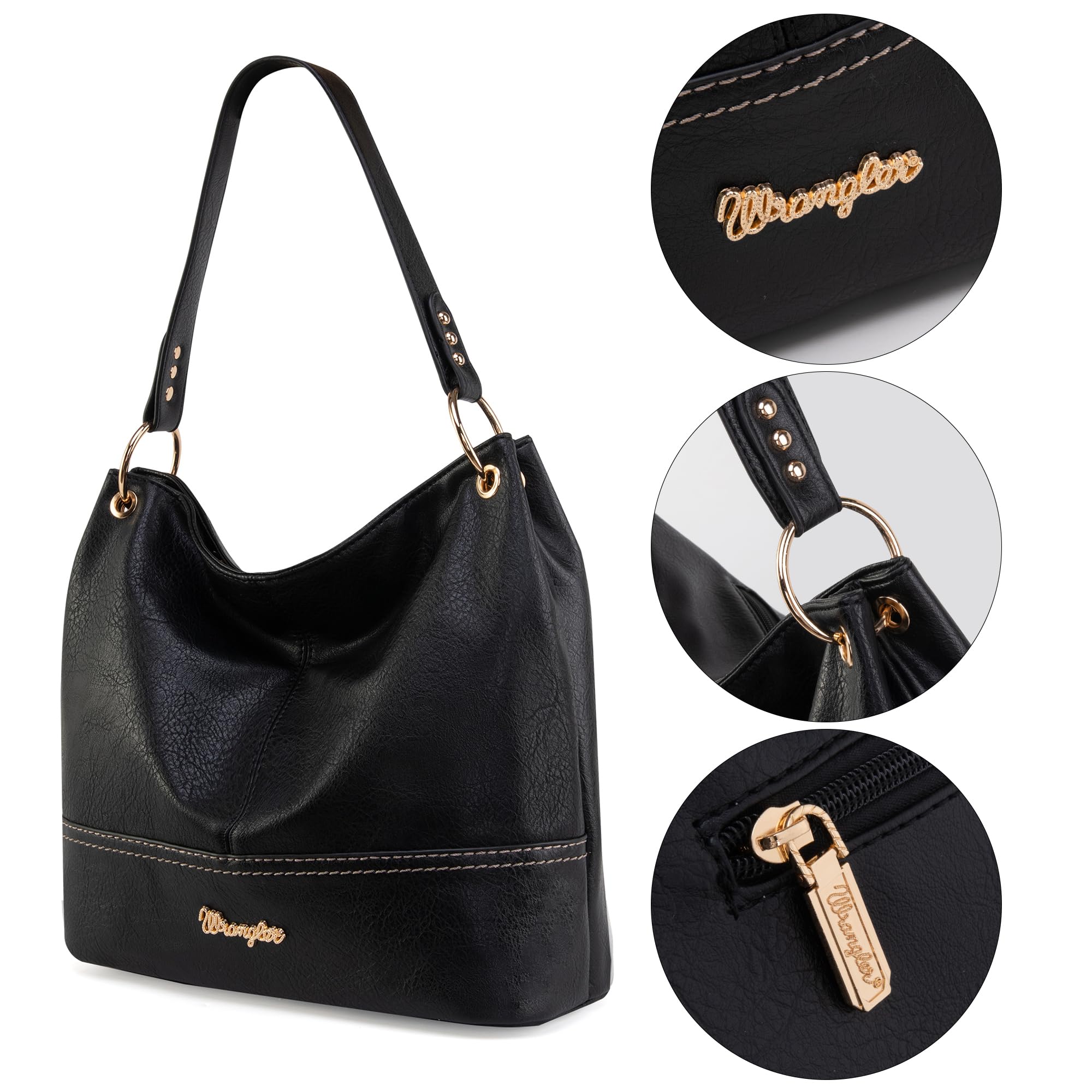 Wrangler Hobo Bags for Women Leather Hobo Purses Shoulder Bag Tote Bag Womens Purses and Handbags WG20-918BK