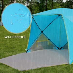 Old Bahama Bay Pop Up Beach Tent, Portable Shade Sun Shelter UPF50+ UV Protection for 4 Person Extendable Floor for Fishing Hiking Camping, Waterproof Windproof(Blue)