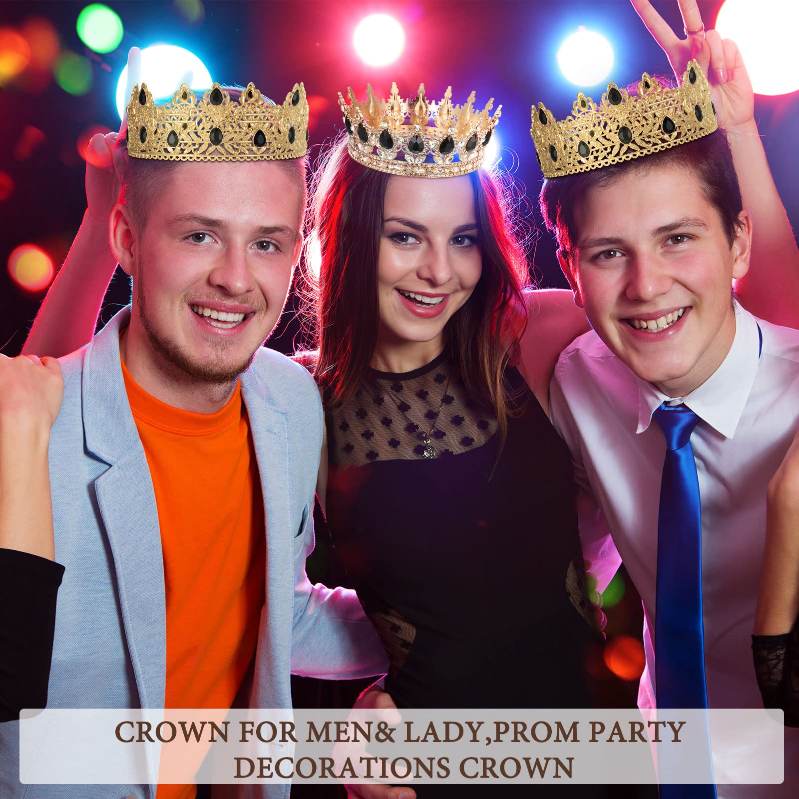 Mtlee 2 Pcs Prom King and Queen Crowns King Crowns for Men Royal Crown with Blue Rhinestone Queen Crowns for Women Halloween Wedding Birthday Graduation(Delicate Style)