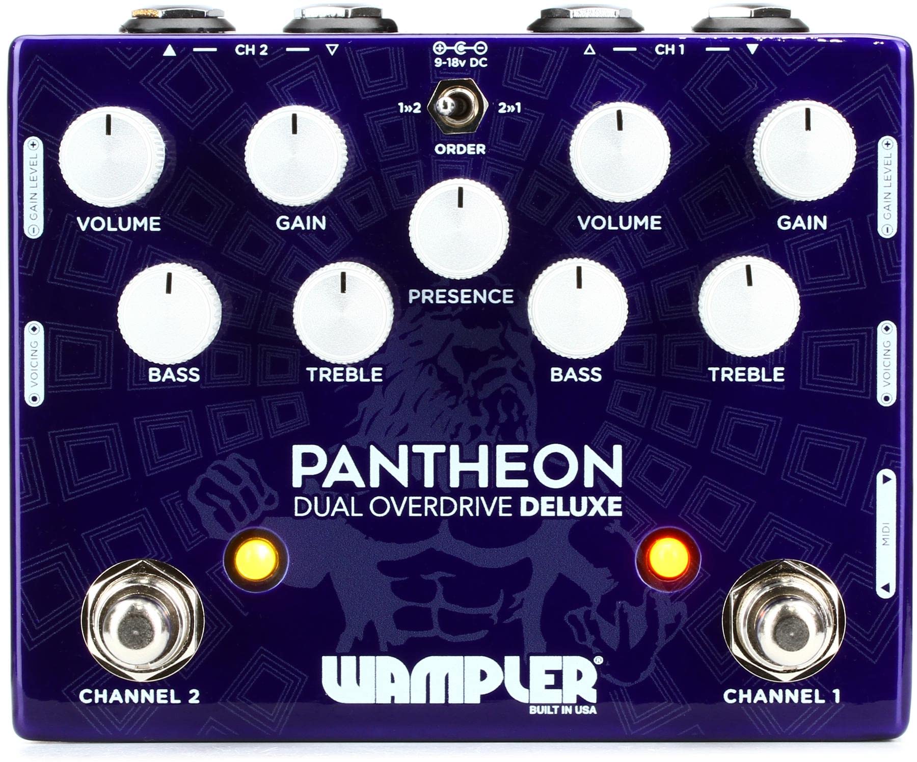 Wampler Pantheon Deluxe Dual Overdrive Pedal with MIDI, Blue