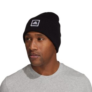 adidas Wide Cuff Fold Beanie, Black/White, One Size