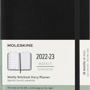 Moleskine Classic 18 Month 2022-2023 Weekly Planner, Soft Cover, Large (5" x 8.25"), Black