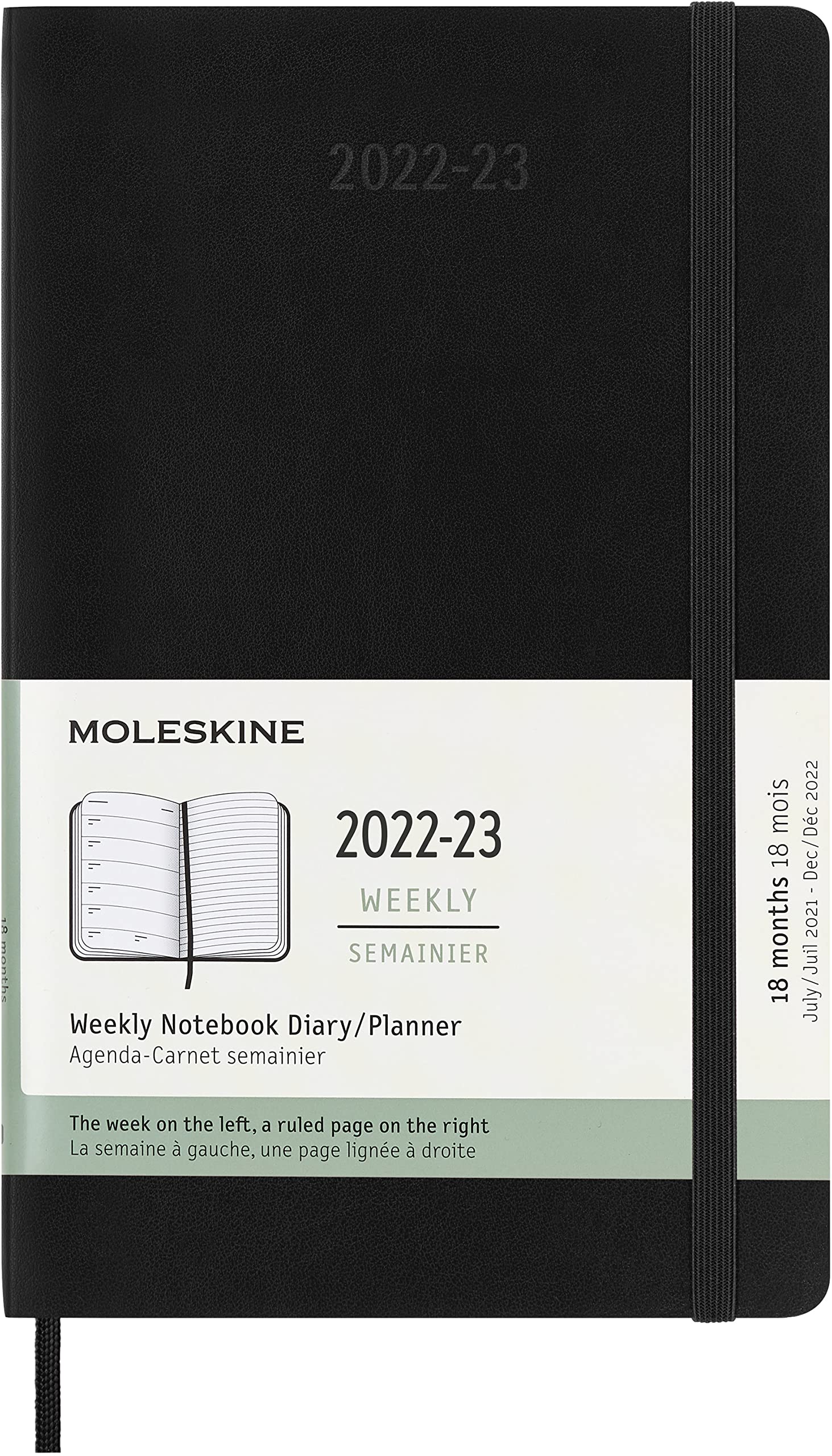 Moleskine Classic 18 Month 2022-2023 Weekly Planner, Soft Cover, Large (5" x 8.25"), Black