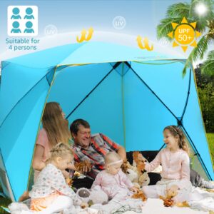 Old Bahama Bay Pop Up Beach Tent, Portable Shade Sun Shelter UPF50+ UV Protection for 4 Person Extendable Floor for Fishing Hiking Camping, Waterproof Windproof(Blue)