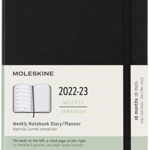 Moleskine Classic 18 Month 2022-2023 Weekly Planner, Hard Cover, Large (5" x 8.25"), Black