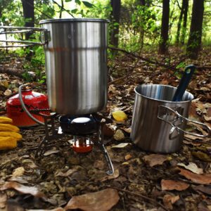 DZRZVD Camping Cups and Mugs Pot 2Pcs -304 Food Grade Stainless Steel - Outdoor Cookware Set with Vented Lid -33oz Big+24oz Small for Backpacking Picnic Hiking