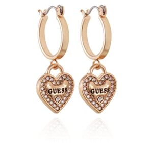 GUESS Goldtone Logo Heart Dangle Charm Hoop Earrings