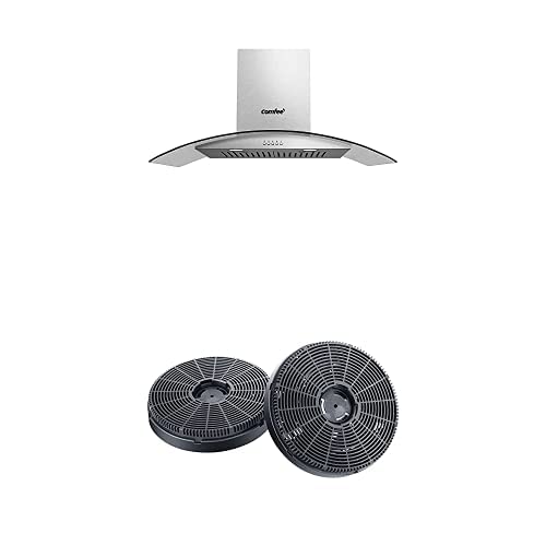 Comfee CVG36W8AST 36 Inches Range Hood with 2 Pack CVP/CVG-CF Carbon Filters, 450 CFM 3 Speed Exhaust Fan, Curved Glass, 2 LED Lights, Ductless/Ducted, Stainless Steel