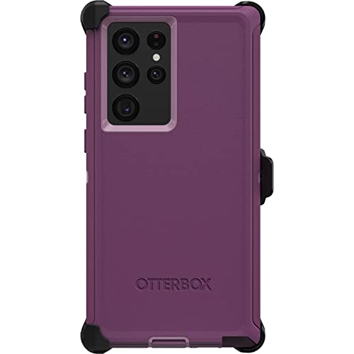 OtterBox Galaxy S22 Ultra Defender Series Case - HAPPY PURPLE, rugged & durable, with port protection, includes holster clip kickstand