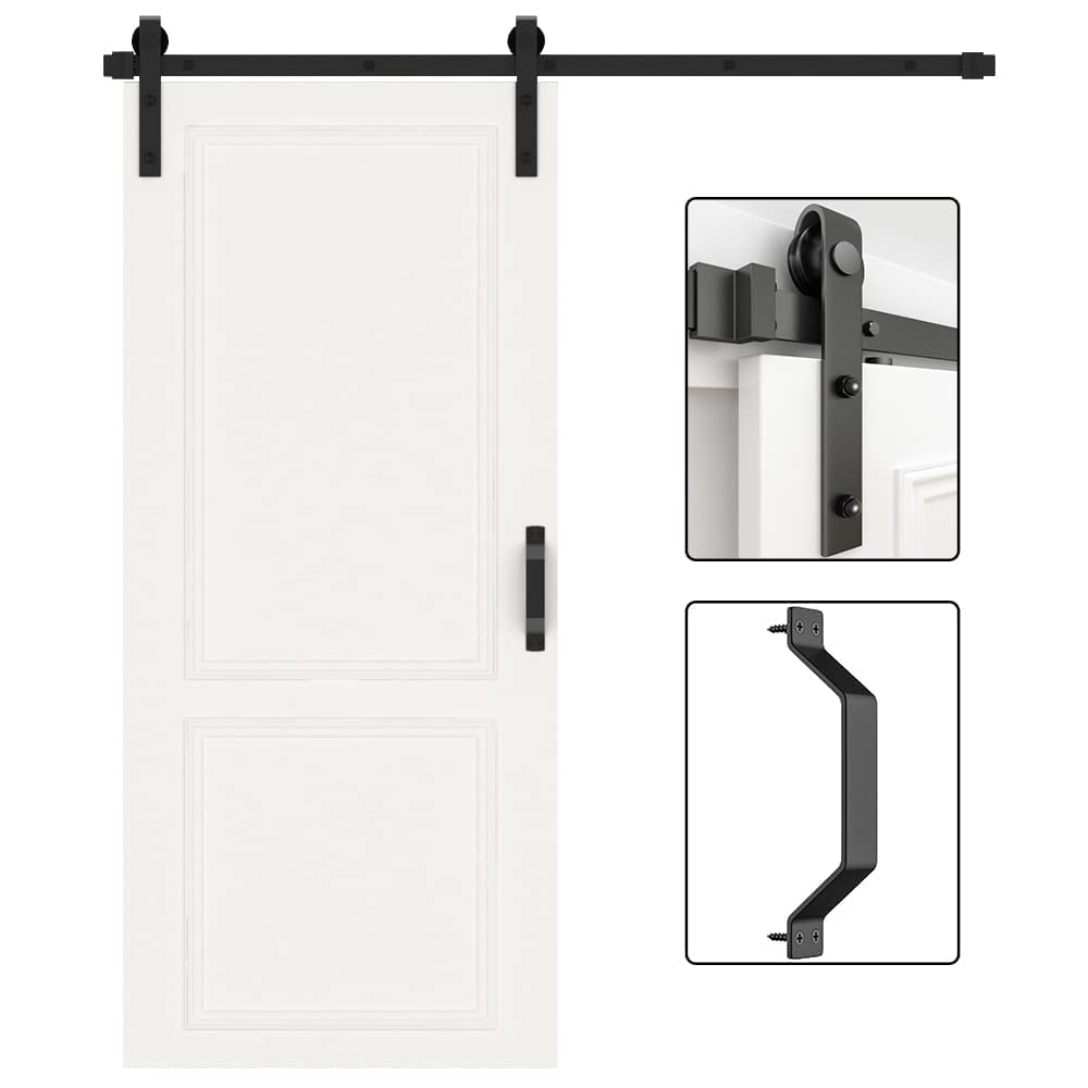 WINSOON 4FT Single Sliding Barn Door Hardware Roller Track Kit with Simple Sliding Barn Door Handle