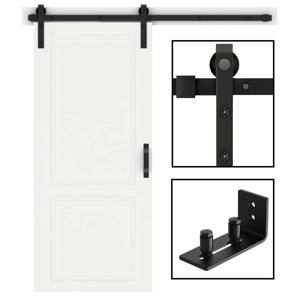 WINSOON 4FT Antique Single Sliding Barn Door Hardware Track Kit with 1 Pcs Barn Door Floor Guide Wall Mount Set