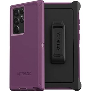 OtterBox Galaxy S22 Ultra Defender Series Case - HAPPY PURPLE, rugged & durable, with port protection, includes holster clip kickstand