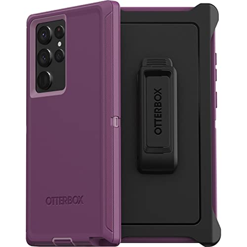 OtterBox Galaxy S22 Ultra Defender Series Case - HAPPY PURPLE, rugged & durable, with port protection, includes holster clip kickstand