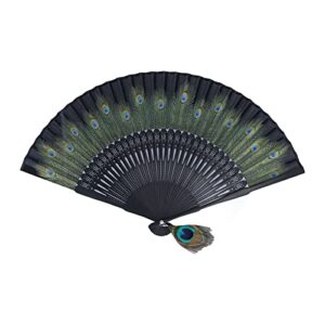 Chinese Fan, Beautiful Peacock Pattern Hand Fan Widely Used for Clothes Decoration for Dance Performance