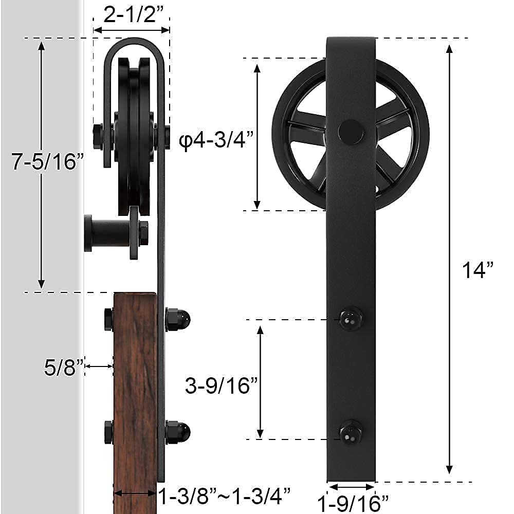 WINSOON 8FT Single Wood Sliding Barn Door Hardware Black Big Wheel Kit with 1 Pcs New Sliding Barn Door Floor Guides Adjustable Stay Roller Hardware Set