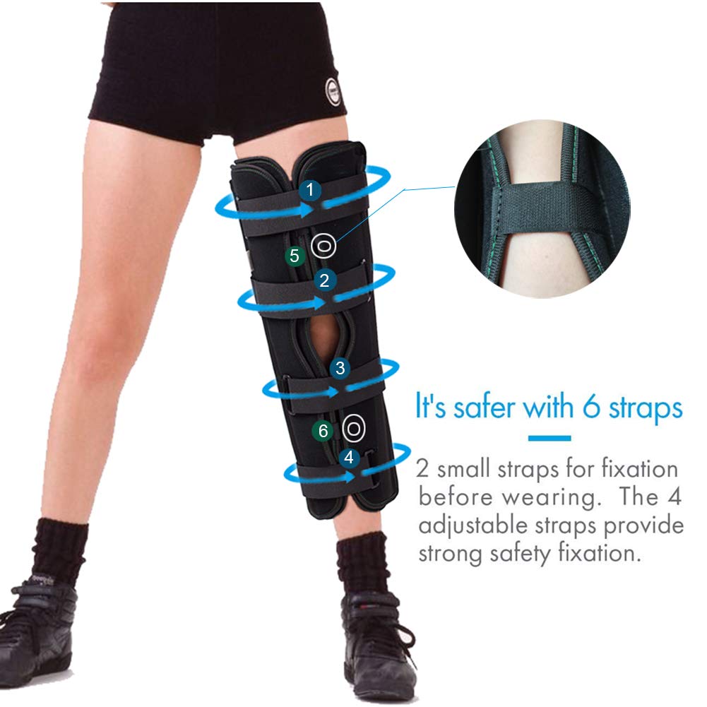 TODDOBRA 3-Panel Knee Immobilizer Full Leg Support Brace, Aluminum alloy Straight Knee Splint - for Knee Pre-and Postoperative & Injury or Surgery Recovery (Update Size L)