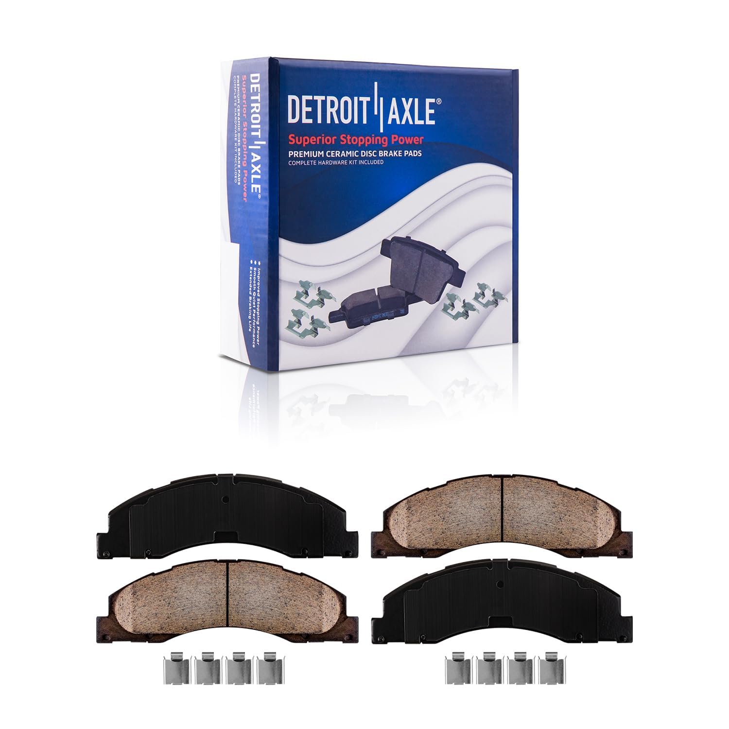 Detroit Axle - Brake Pads for Ford E-150 E-250 E-350 E-450 Super Duty, Front and Rear Ceramic Brake Pads w/Hardware Replacement