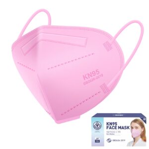 ctc connexions KN95 Face Mask 20pcs 5-Ply Cup Dust Face Mask Filtration Efficiency ≥95% with Elastic Ear Loop and Nose Bridge Clip Individually Packaged(Pink)