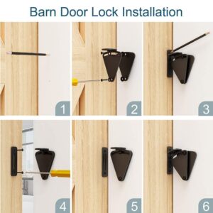 WINSOON 9FT Single Wood Sliding Barn Door Hardware Basic Black Big Spoke Wheel Roller Flat Track Kit with Barn Door Lock Hardware Black Steel Sliding Privacy Latch