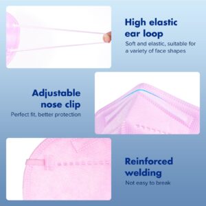 ctc connexions KN95 Face Mask 20pcs 5-Ply Cup Dust Face Mask Filtration Efficiency ≥95% with Elastic Ear Loop and Nose Bridge Clip Individually Packaged(Pink)