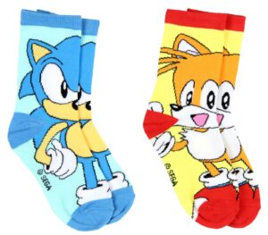 sega sonic the hedgehog boys' socks tails and sonic character 2 pairs athletic crew socks