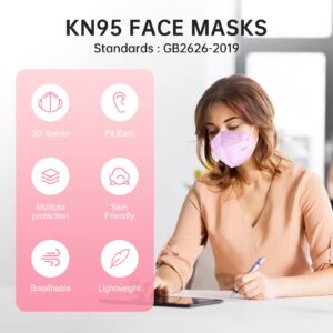 ctc connexions KN95 Face Mask 20pcs 5-Ply Cup Dust Face Mask Filtration Efficiency ≥95% with Elastic Ear Loop and Nose Bridge Clip Individually Packaged(Pink)