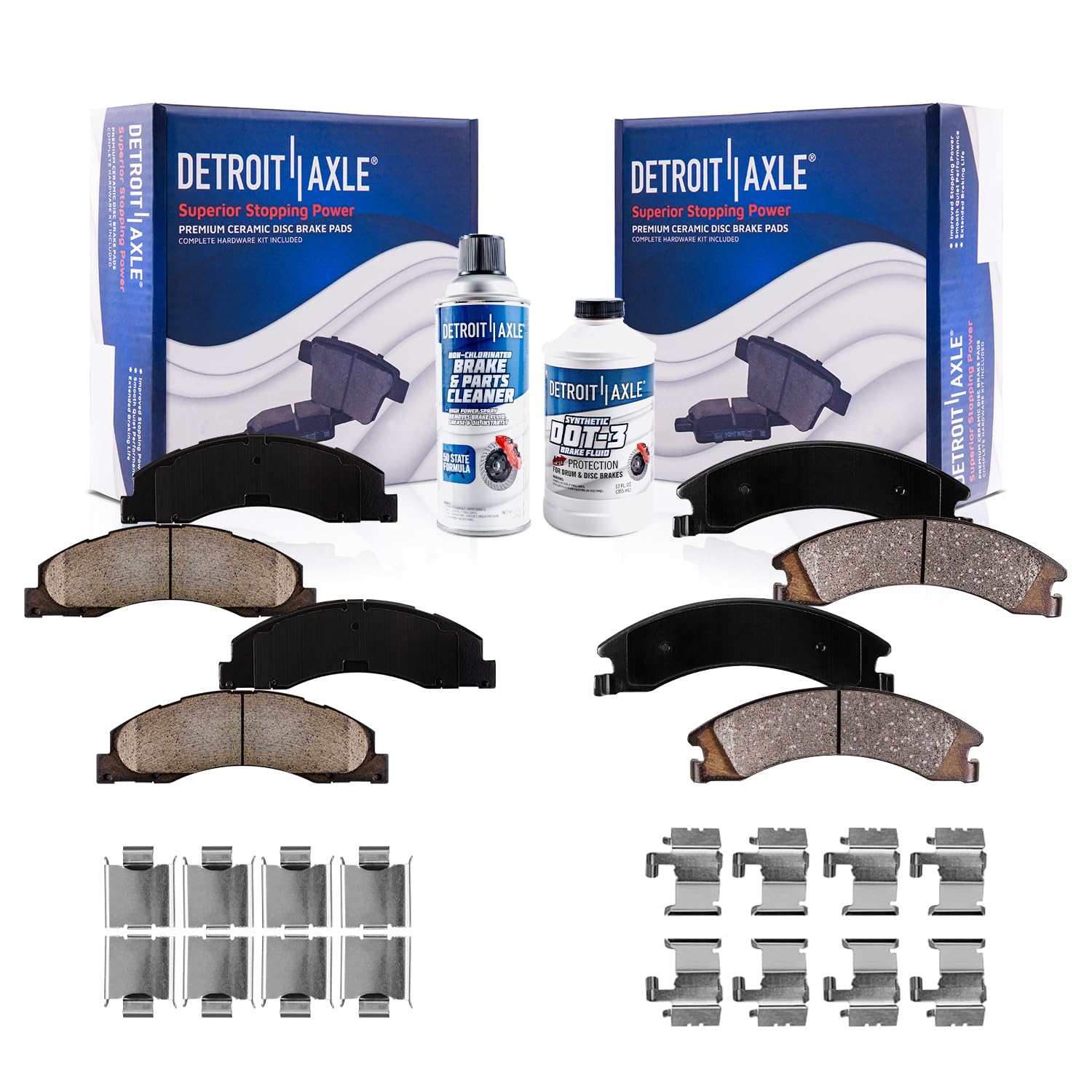 Detroit Axle - Brake Pads for Ford E-150 E-250 E-350 E-450 Super Duty, Front and Rear Ceramic Brake Pads w/Hardware Replacement